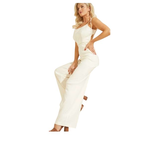 Guess Women's 10 Kora White Linen blend backless jumpsuit Classic Formal Party - Picture 1 of 14